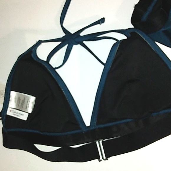 ☆NWT☆CALVIN KLEIN Women's Triangle Cut   Blue Cypress Shimmer Halter Tie Bikini - Picture 8 of 16